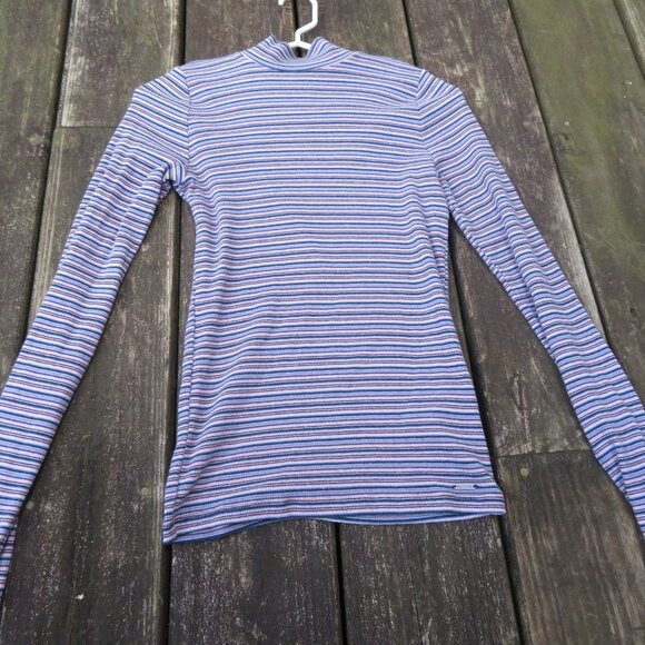 Hollister Fitted Rib Knit Striped Long Sleeve Mock Neck Shirt - Picture 1 of 9